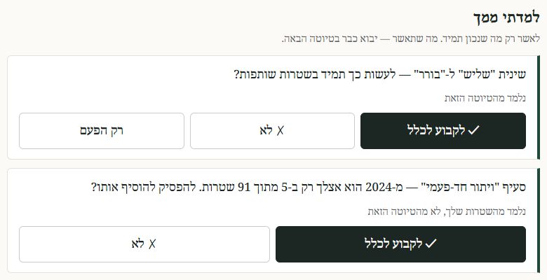 למדתי ממך: לקבוע לכלל, לא, רק הפעם